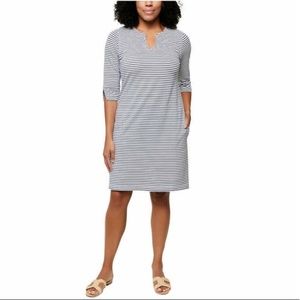 Hang Ten Black & White Striped 3/4 Sleeve UPF Sun Protection Dress Women's L